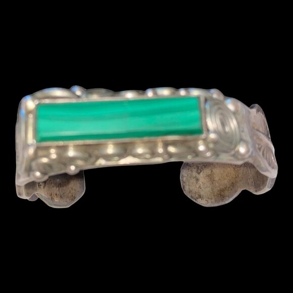 Malachite Cuff 6.25" Bracelet Southwestern Handmade Sterling Silver 925 - Picture 1 of 9
